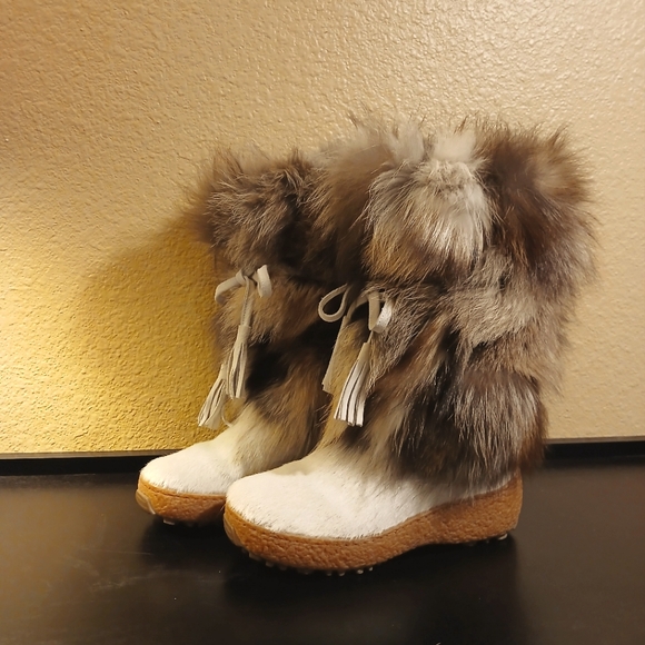 Oscar de la Renta Fox Fur Volpe Bianco Iceburg Chiaro Cream & Brown Boots - 40 - Picture 3 of 10